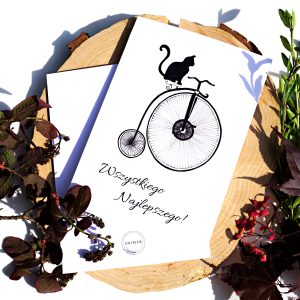 Karka urodzinowa „Kot na Bicyklu” – elegancka kartka A6 z kopertą